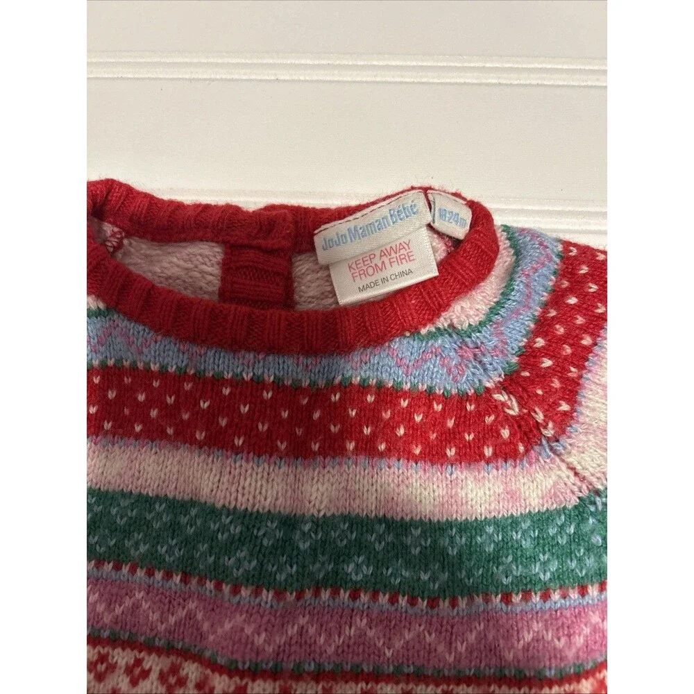 JoJo Maman Bébé Red Fair Isle Knit Dress 18-24M Cashmere Angora Blend Festive